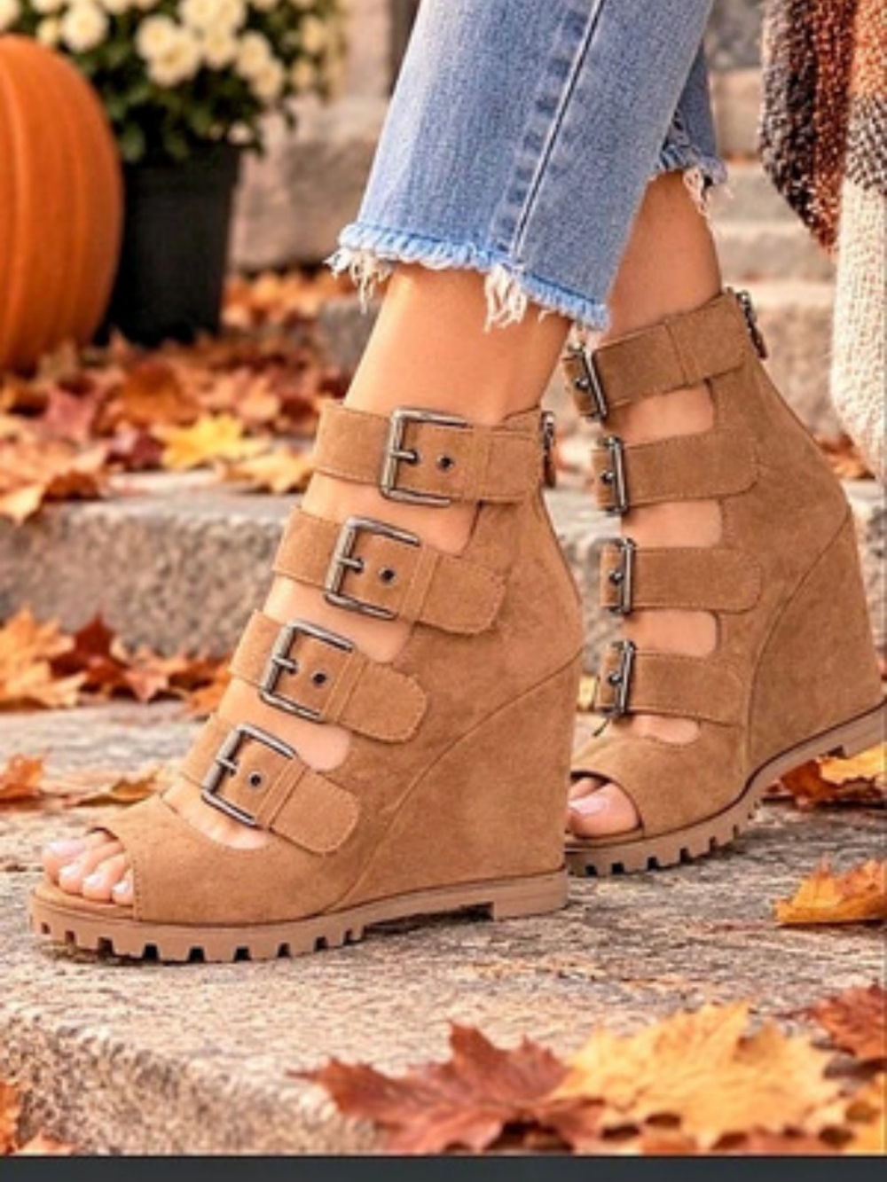 Linea Paolo Wisteria Suede Buckle Wedge Sandal Brown New In Box